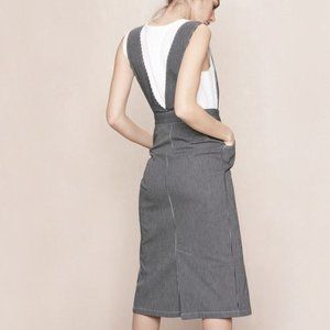 Maje Ritano Striped Denim Button Down Overall Midi Dress Size 36 (Small)